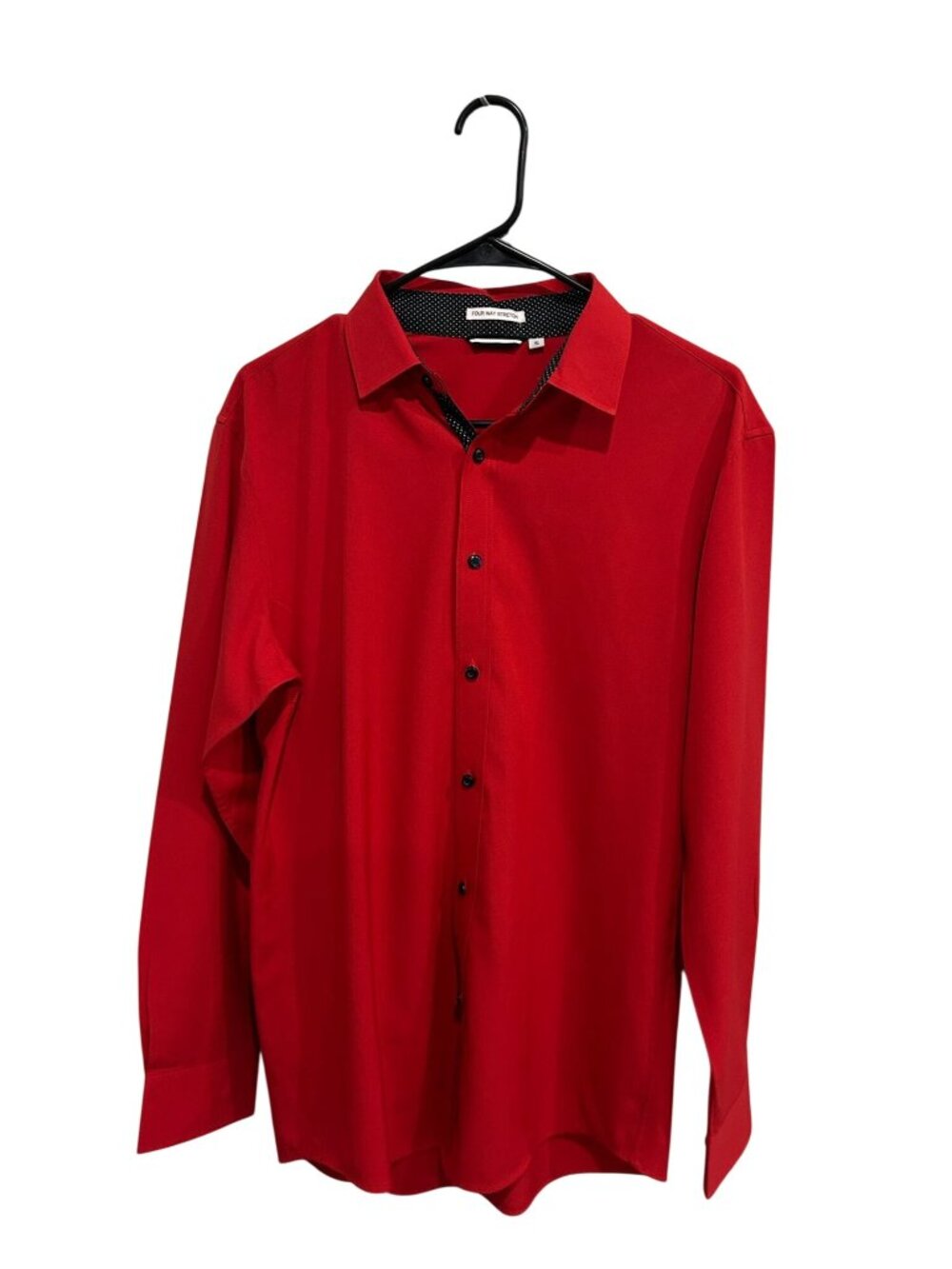 Four Way Stretch Small Men's Red Button-Up Dress Shirt Spread Collar Minimalist